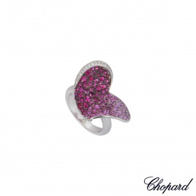 Chopard White Gold Multi-Gemstone Heart Flower Ring 82/4299-1308